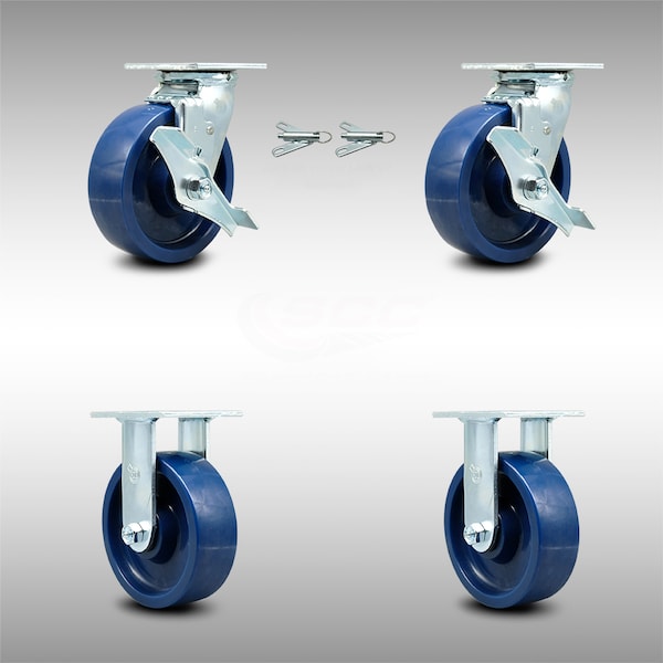 Service Caster 6 Inch Stainless Steel Solid Poly Caster Set with 2 Brakes/Swivel Lock 2 Rigid SCC-SS30S620-SPUR-TLB-BSL-2-R-2 - main